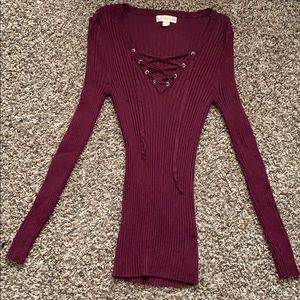 Maroon lace up sweater